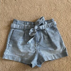 Crown & Ivy Blue High Waist Paper-Bag Shorts